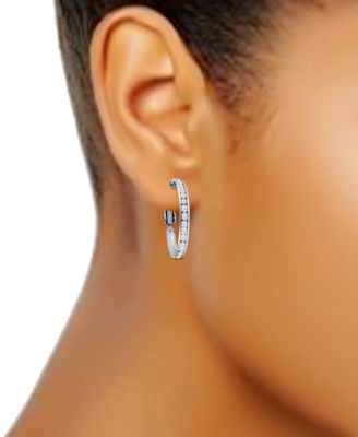 Cubic Zirconia (8-1/2 ct. t.w.) Medium Hoop Earrings in Sterling Silver, 1.18", Exclusively at Macy's