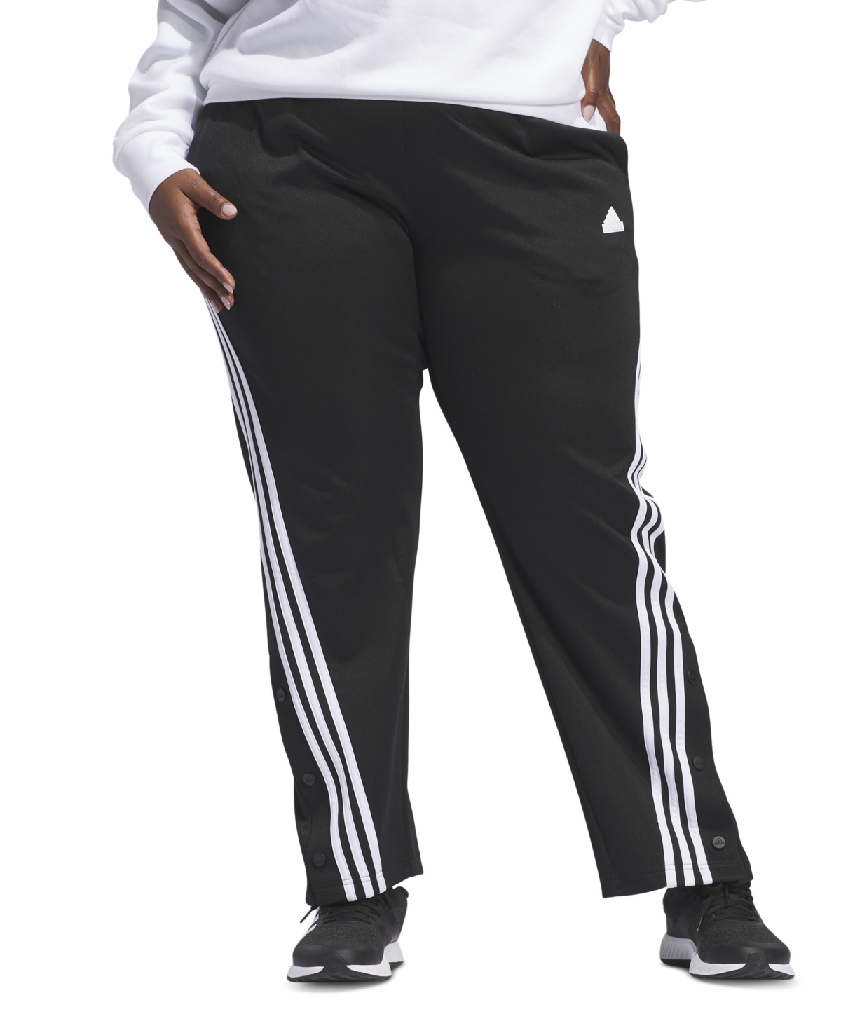 adidas Plus Size Three-Stripe Snap-Hem Track Pants -whit