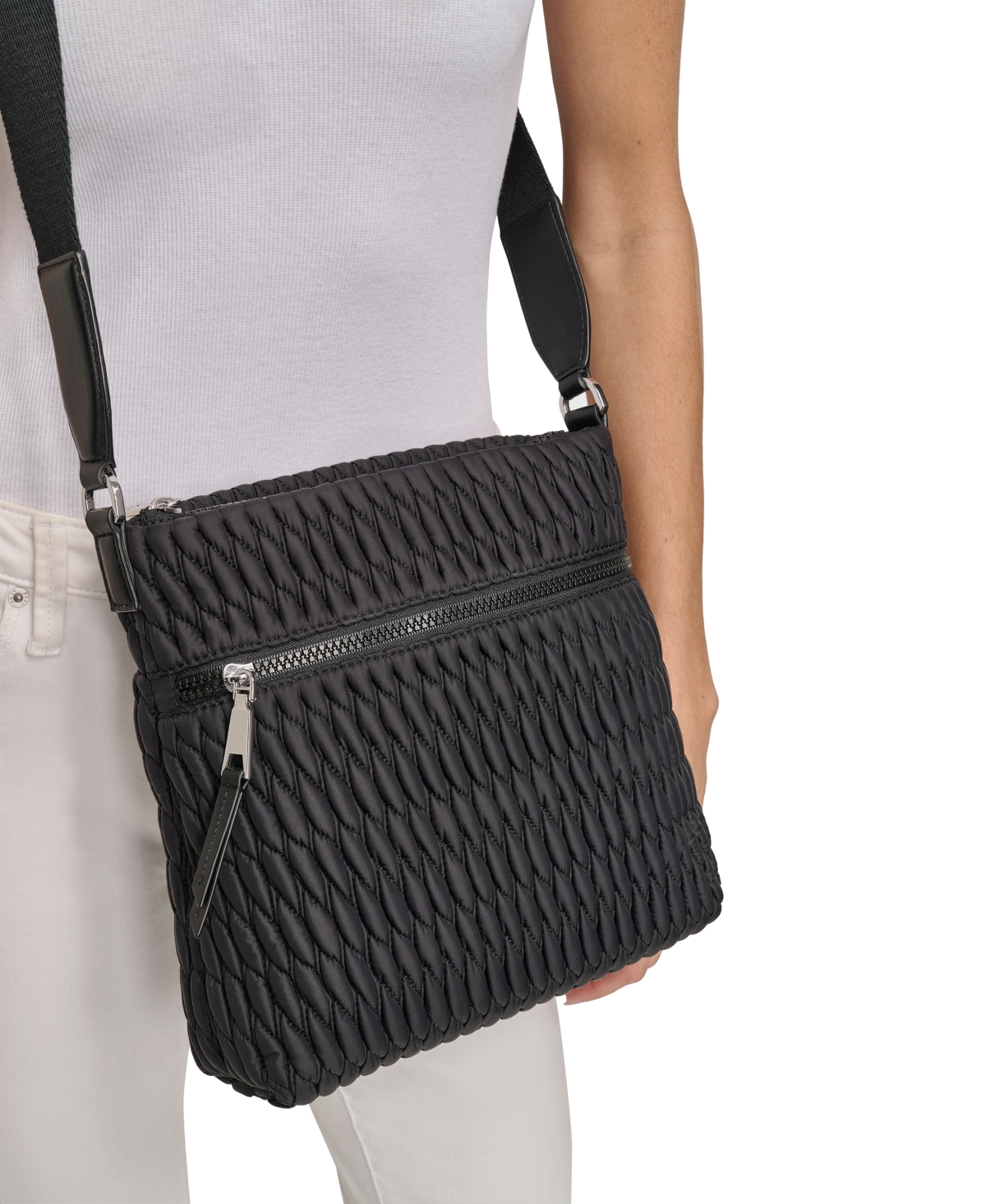 Dkny Mack Nylon Crossbody Bag -silver