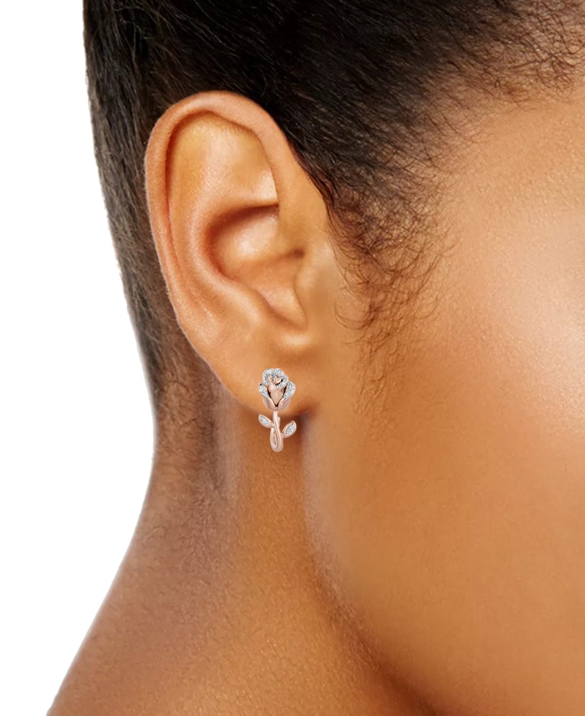 Disney Enchanted Vault Diamond (1/10 ct. t.w.) Belle Rose Drop Earrings in 14k Rose Gold-Plated Sterling Silver - Rose Gold-Plated Sterling Silver