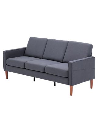 Dark Grey Modular Sofa, Linen Upholstery with Solid Wood Frame and Legs, 3-Seater