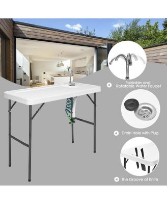 Folding Cleaning Sink Faucet Cutting Camping Table with Sprayer