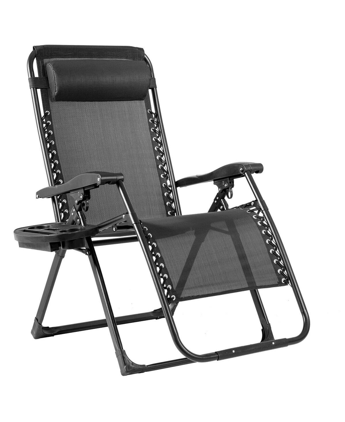 Sugift Oversize Lounge Chair with Cup Holder of Heavy Duty for outdoor - Black