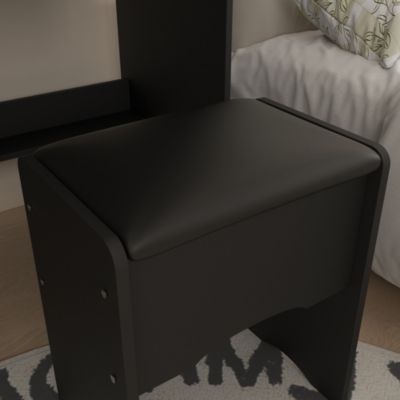 4-Drawer Vanity Set – Wood Makeup Table with LED Sliding Mirror, Stool, Cabinet & Shelves