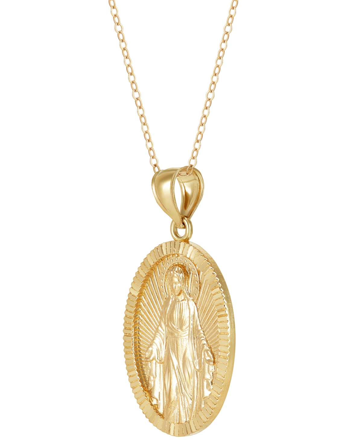 Macy's Polished Oval Virgin Mary Medallion 18" Pendant Necklace In 14k Gold In Gold