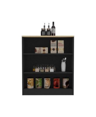 Milos Kitchen Island Table, Two Legs, Three Side Shelves, White / Pine