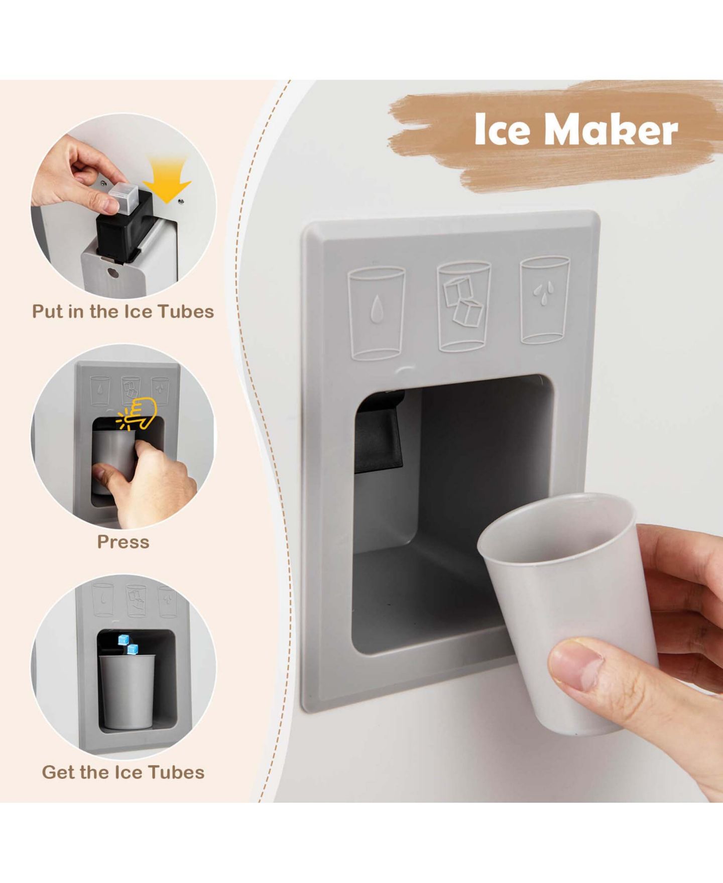 Детский игровой набор Costway Lights & Sounds Ice Maker Kitchen Playset, от 3 лет, цвет: Белый — фото 9