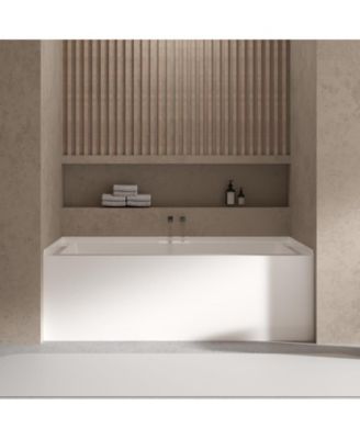 60 Inch Acrylic Rectangular Alcove Soaking Bathtub, Rectangle 60-Inch x 32-Inch Alcove Bath with Integral Apron, Integral Flange and Left Hand Drain, White,Chrome Pop-Up Drain