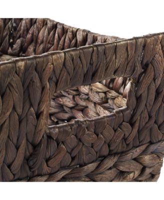 Set of 3 Oval Baskets with Handles - Espresso, Water Hyacinth Woven Storage Totes for Blankets, Laundry, Bathroom, Bedroom, Living Room