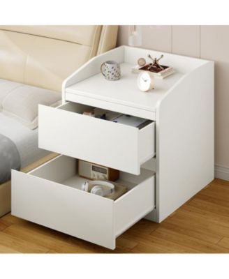 Nightstand with Drawers Bedside Table White End Table Modern Bed Side Table 2 Drawers Night Stand Drom Side Table Curved with Handle Free Design for Living Room