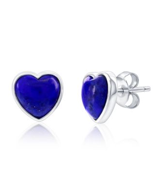 Caribbean Treasures Sterling Silver Bezel-Set Heart Studs Available in Lapis Malachite or Kyanite - Lapis 74$