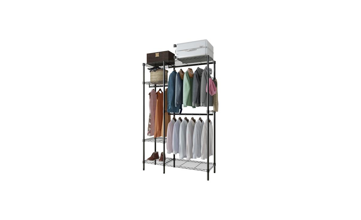 Slickblue Portable Metal Closet Organizer Garment Rack with Clothes Hanger and Home Shelf for Optimal Storage