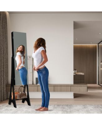 Freestanding Jewelry Cabinet Armoire Organizer with Bevel Edge Mirror