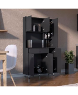 Helis 90 Kitchen Pantry Cabinet, Two Open Shelves, One Drawer, Multiple Cabinets, White