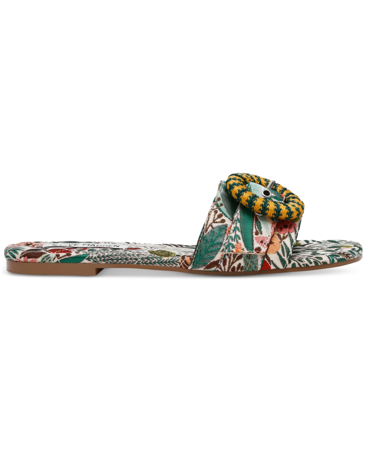 Shop Steve Madden Women's Merla Raffia Buckle Slide Sandals In Green Multi