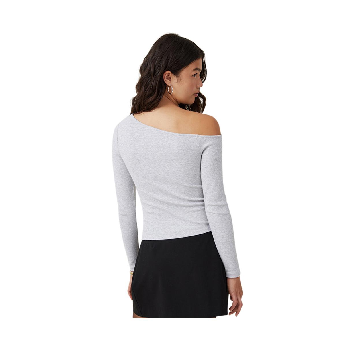 Cotton On Women's Essential Rib Asymmetric Long Sleeve Top