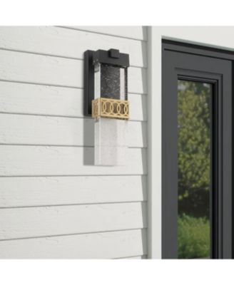 1-Light Black and Gold not Motion Sensing LED Outdoor Hardwired Wall Lantern Sconce with No Bulbs Included