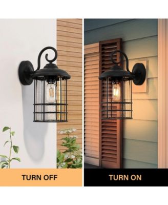 1-Light Textured Black not Motion Sensing Dusk to DaWn Outdoor HardWired Wall Lantern Sconce With LED