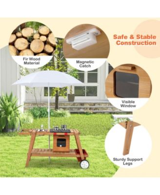 Wooden Play Cart for Toddlers Over 3 Years Old with Sun Proof Umbrella