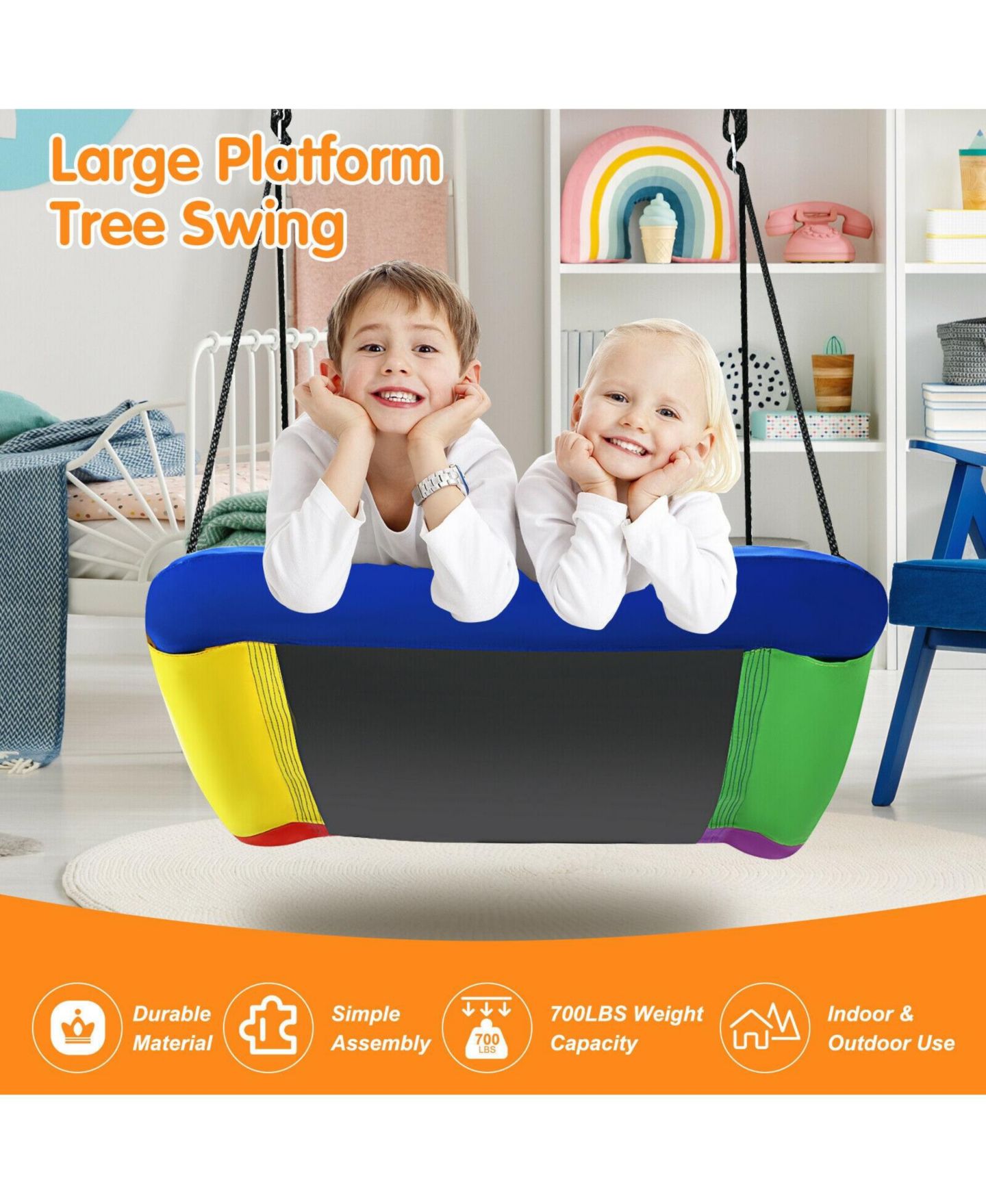 Детская игрушка HONGGE Giant 60 Inch Platform Steel Tree Swing, 700 lb Capacity, Ages 3+ — фото 6