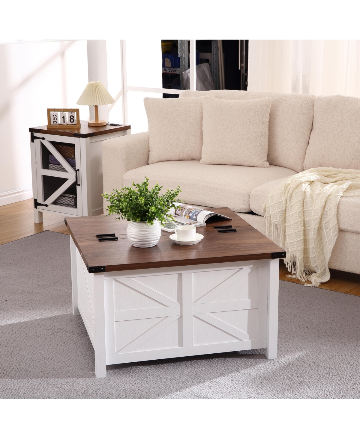 gaomon Rustic Farmhouse Coffee Table With Hidden Storage Compartment And Hinged Lift Top - Wood Center Table For Home Office And Living Room - B