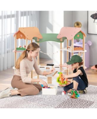 3-Tier Wooden Dollhouse for Kids Aged 3-8 with 32 Pieces of Accessories