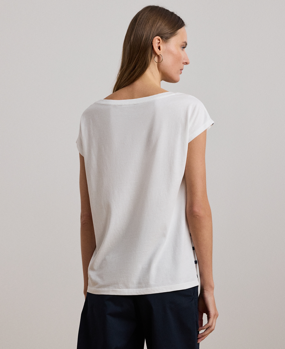 Lauren Ralph Lauren Petite Striped Anchor-Graphic Jersey Tee -Lauren Navy