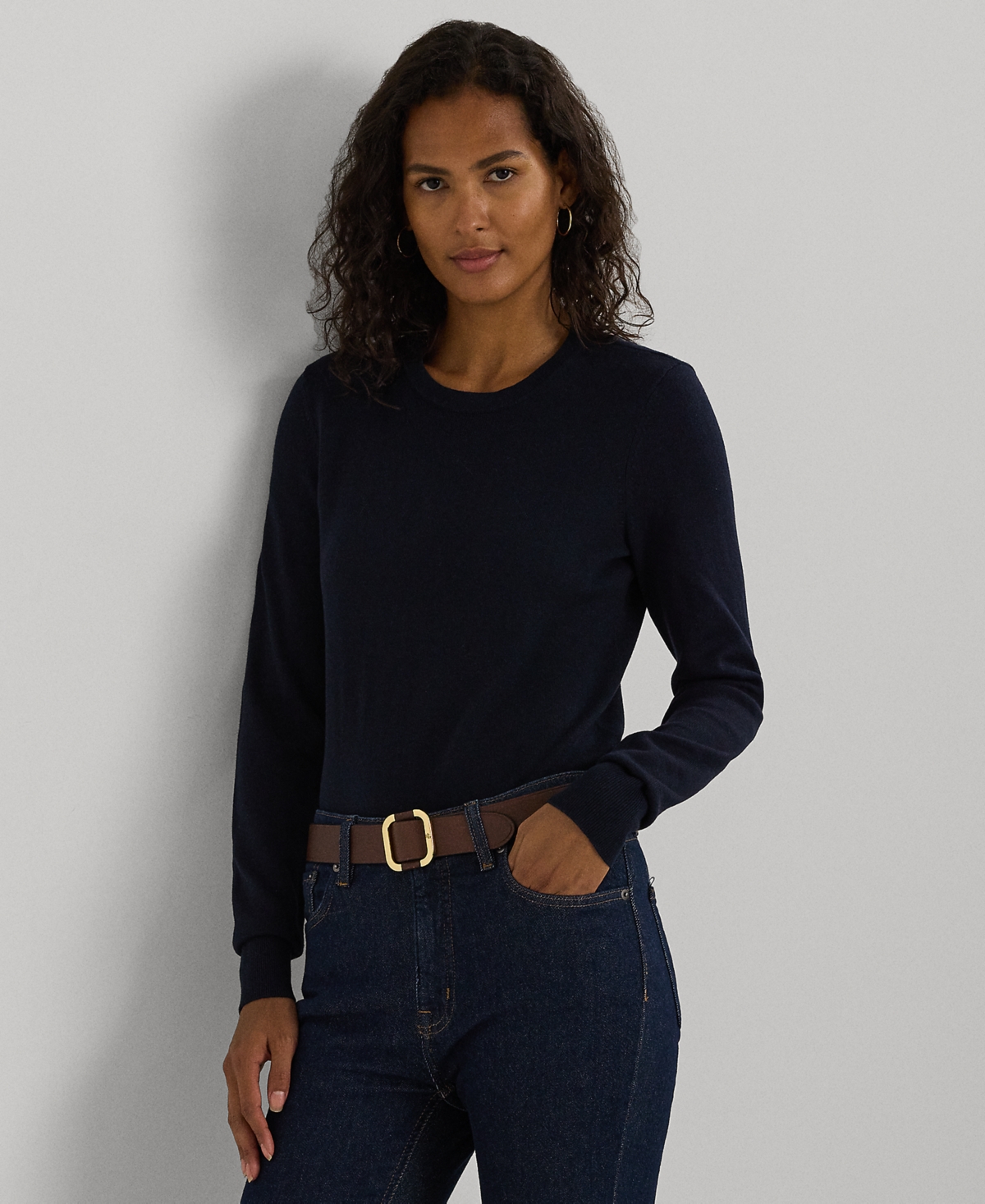 Petite Cotton-Blend Sweater - Lauren Navy