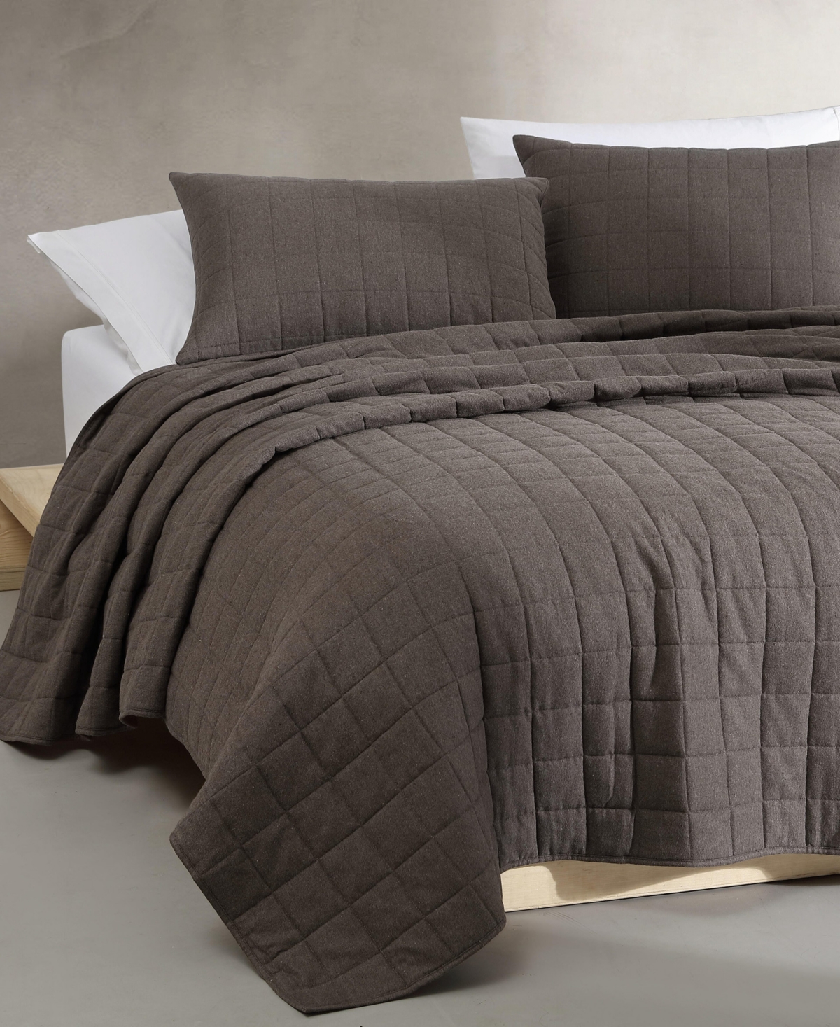 Calvin Klein Melange Flannel Quilt In Chocolate