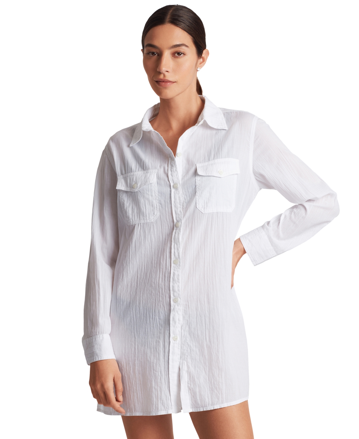 Ralph Lauren Women's Classic Camp Shirt Swim Cover-up In White