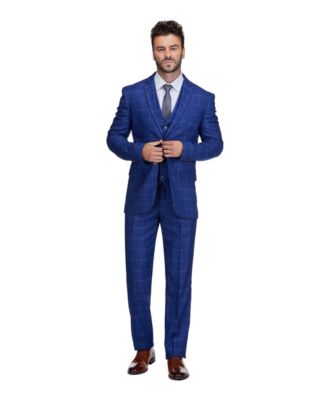 Men's 3-Piece Windowpane Plaid Slim Fit Suit