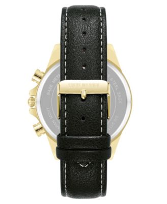 Men's Modern Black Faux Leather and Gold-Tone Alloy Metal Watch, 45mm