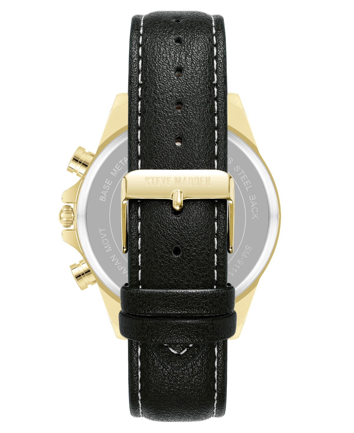 Steve Madden Men's Modern Black Faux Leather And Gold-tone Alloy Metal Watch, 45mm In Black,gold-tone
