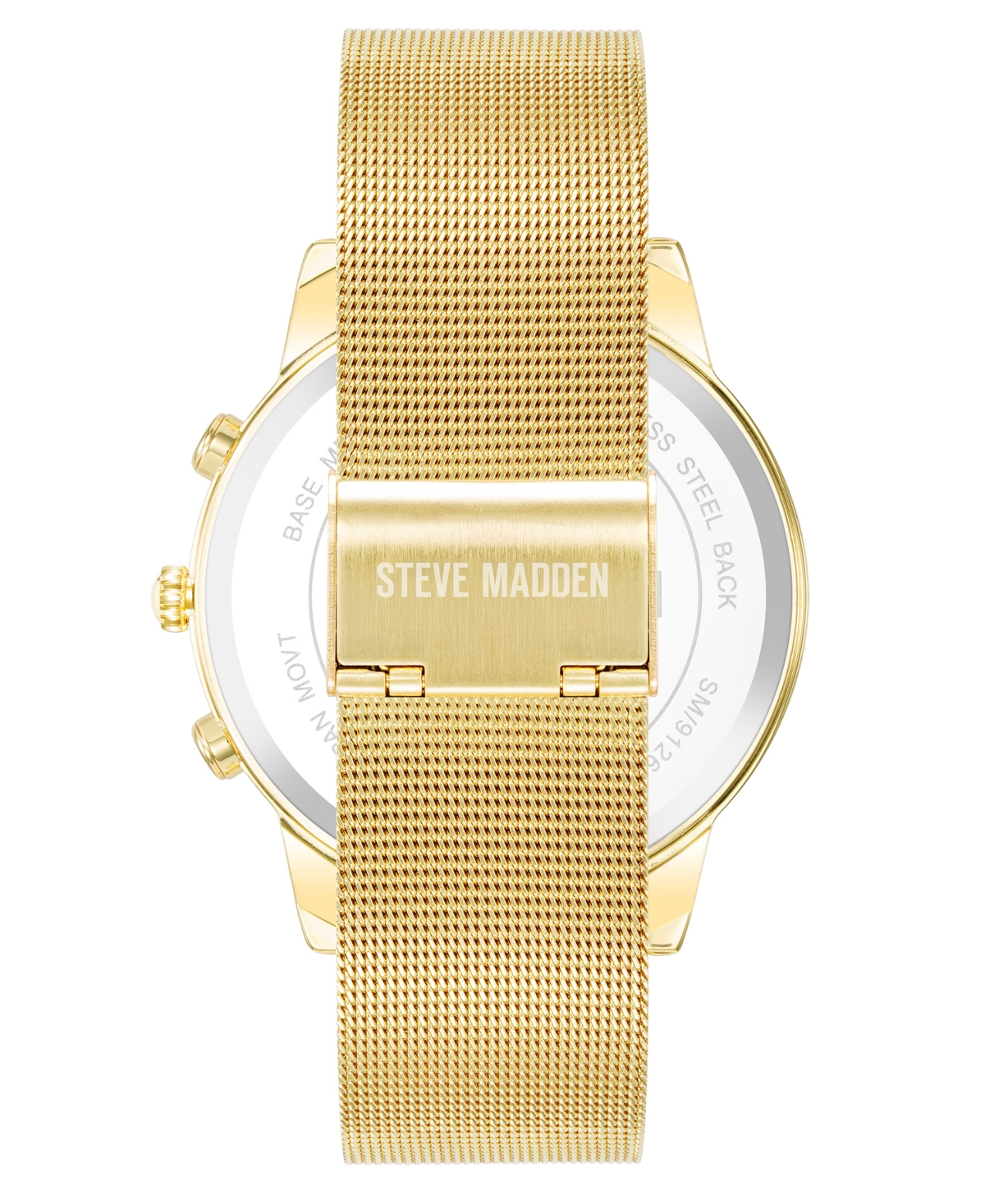 Steve Madden Men's Minimalist Black And Gold-tone Stainless Steel Mesh Watch, 45mm In Black,gold-tone