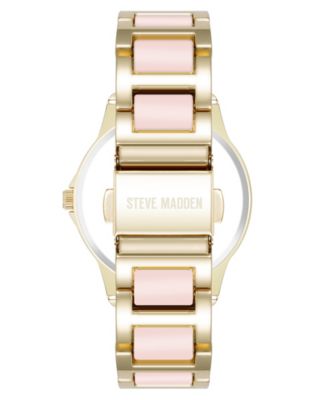 Women's Signature Pink Enamel and Gold-Tone Alloy Metal Bracelet Watch, 36mm