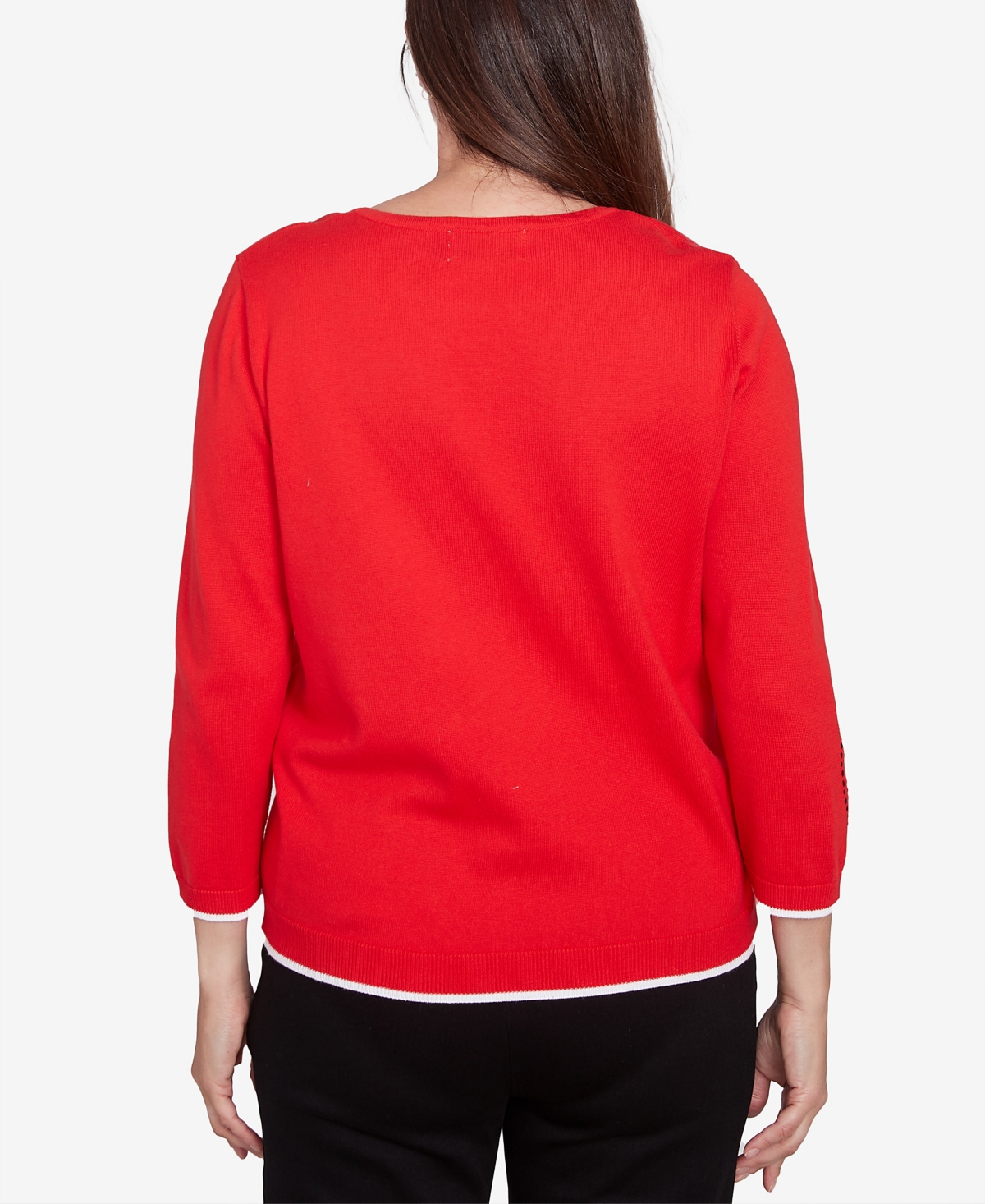 Alfred Dunner Women's Wild at Heart Stitched Hearts Beaded Neckline Sweater