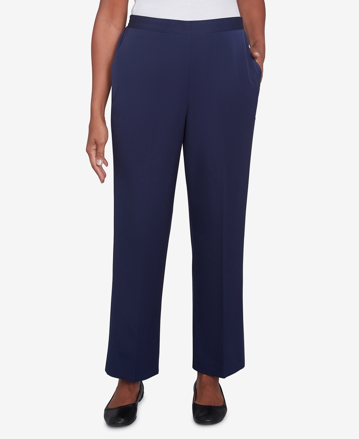 Alfred Dunner Women's Block Island Modern Stretch Twill Medium Length Pants In Navy
