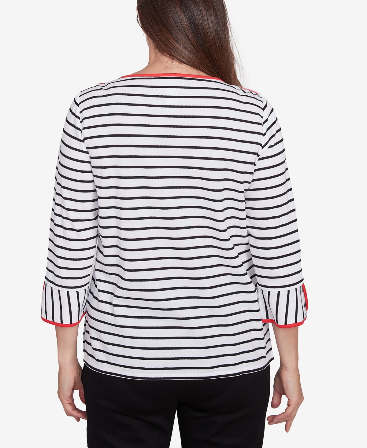 Alfred Dunner Women's Wild at Heart Striped Floral Flared Sleeve Top -White