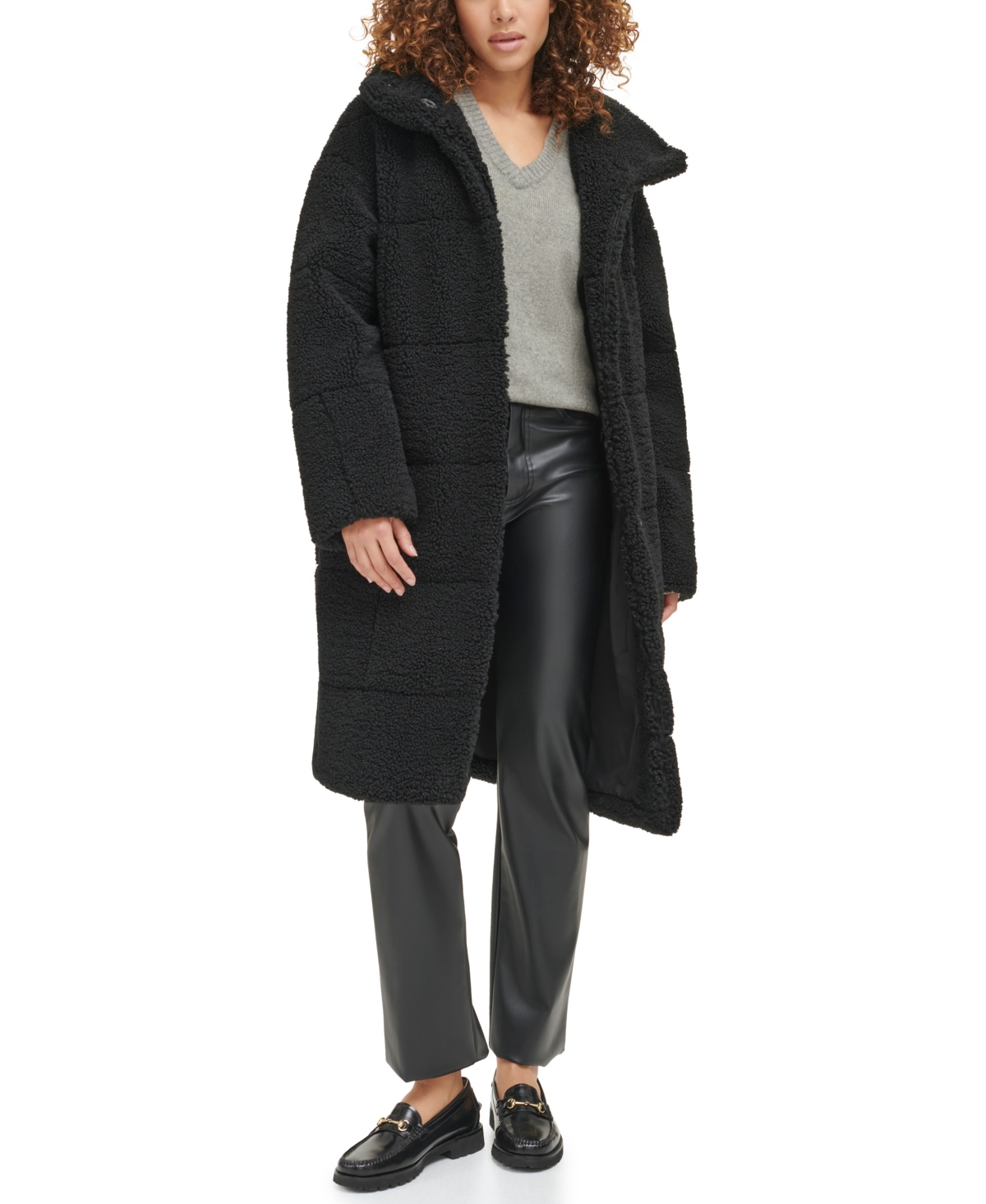 Levi's Women's Long Sherpa Snap-closure Teddy Coat In Black