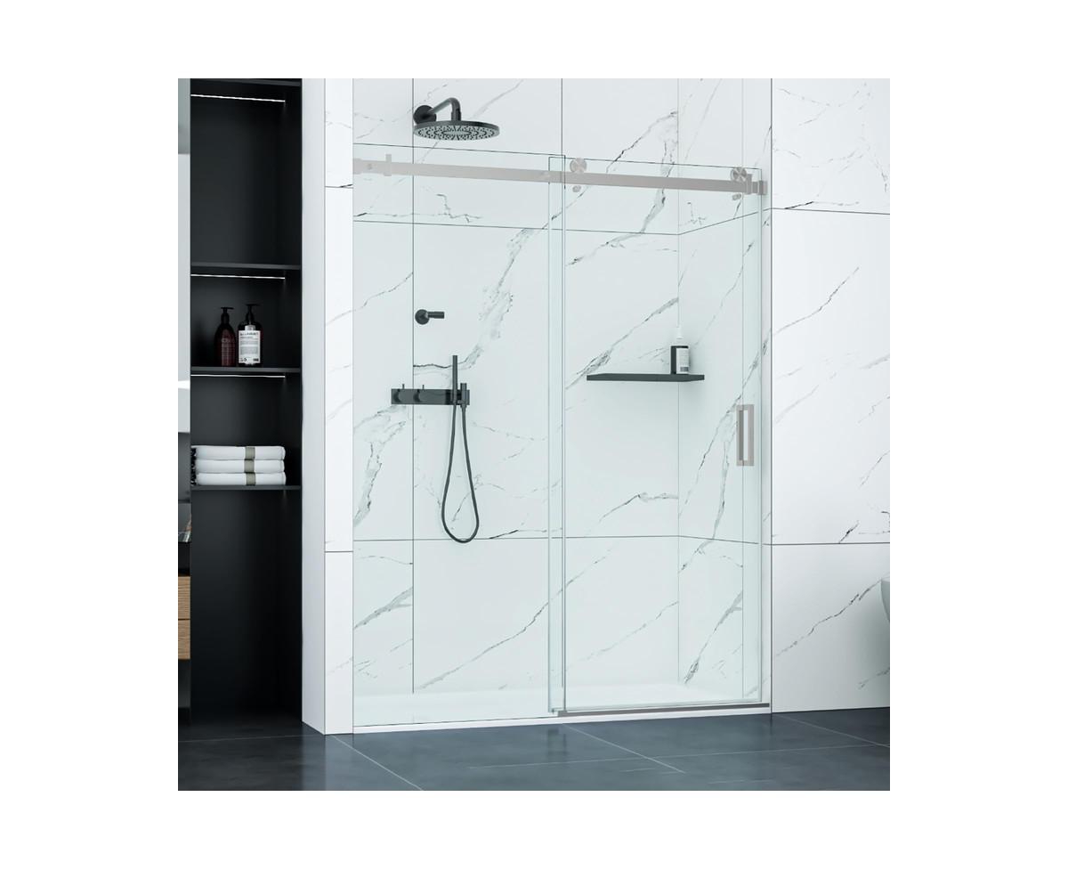 Shower Door, 56-60" W &#xD7; 76" H Frameless Sliding Shower Door,Waterproof Glass Shower Door with Stainless Steel Handle and Seal Strip, 5/16"