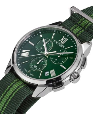 Men's Swiss Chronograph Madrigal Dark Green Striped NATO Strap Watch 42mm