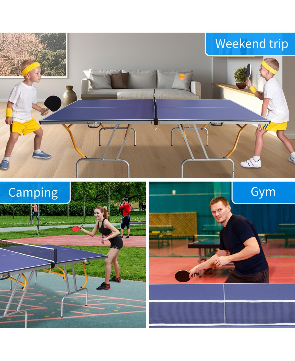Slickblue 8FT Foldable & Portable Table Tennis Table Set – Mid-Size Ping Pong Table for Indoor/Outdoor Games