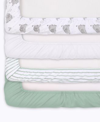 Celestial Stars and Elephant Fitted Crib Sheets, Unisex 8-Pack Set, Grey, Green