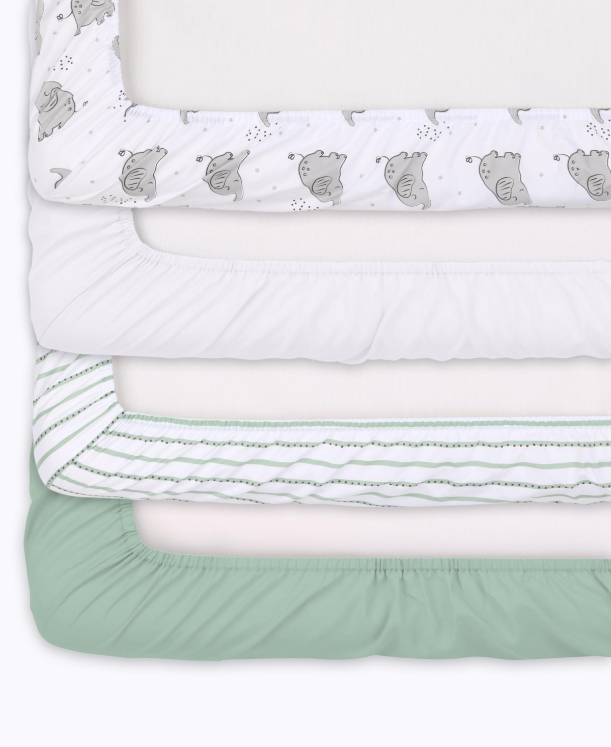 The Peanutshell Celestial Stars and Elephant Fitted Sheets, Unisex 8-Pack Set, Grey, Green - Assorted Pre-pack