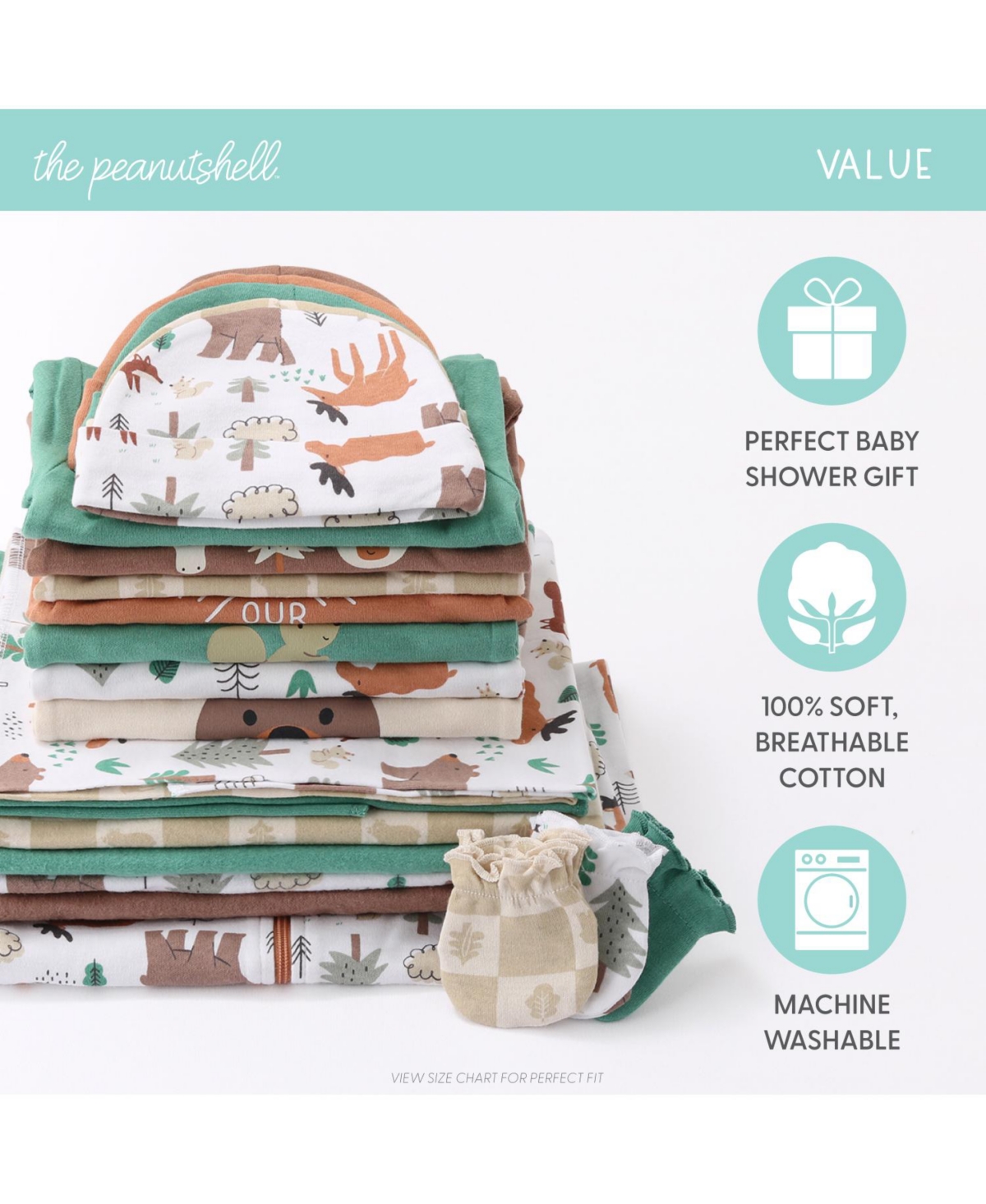 The Peanutshell Baby Boys Layette Gift Set Boys, Woodland Animals, 23 Essential Pieces, 0-3 Months -brown/tan