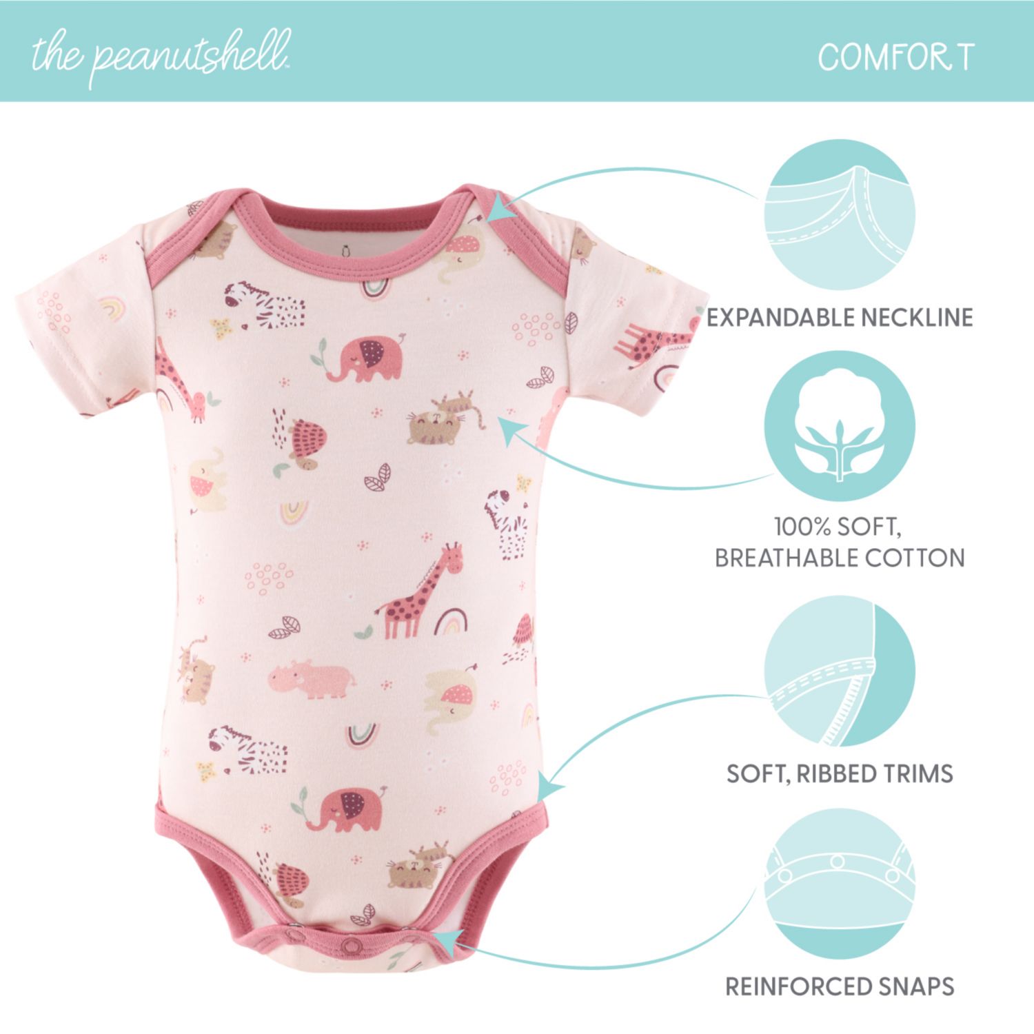 Baby Girls Bodysuits, 7-Pack, Rainbow Safari