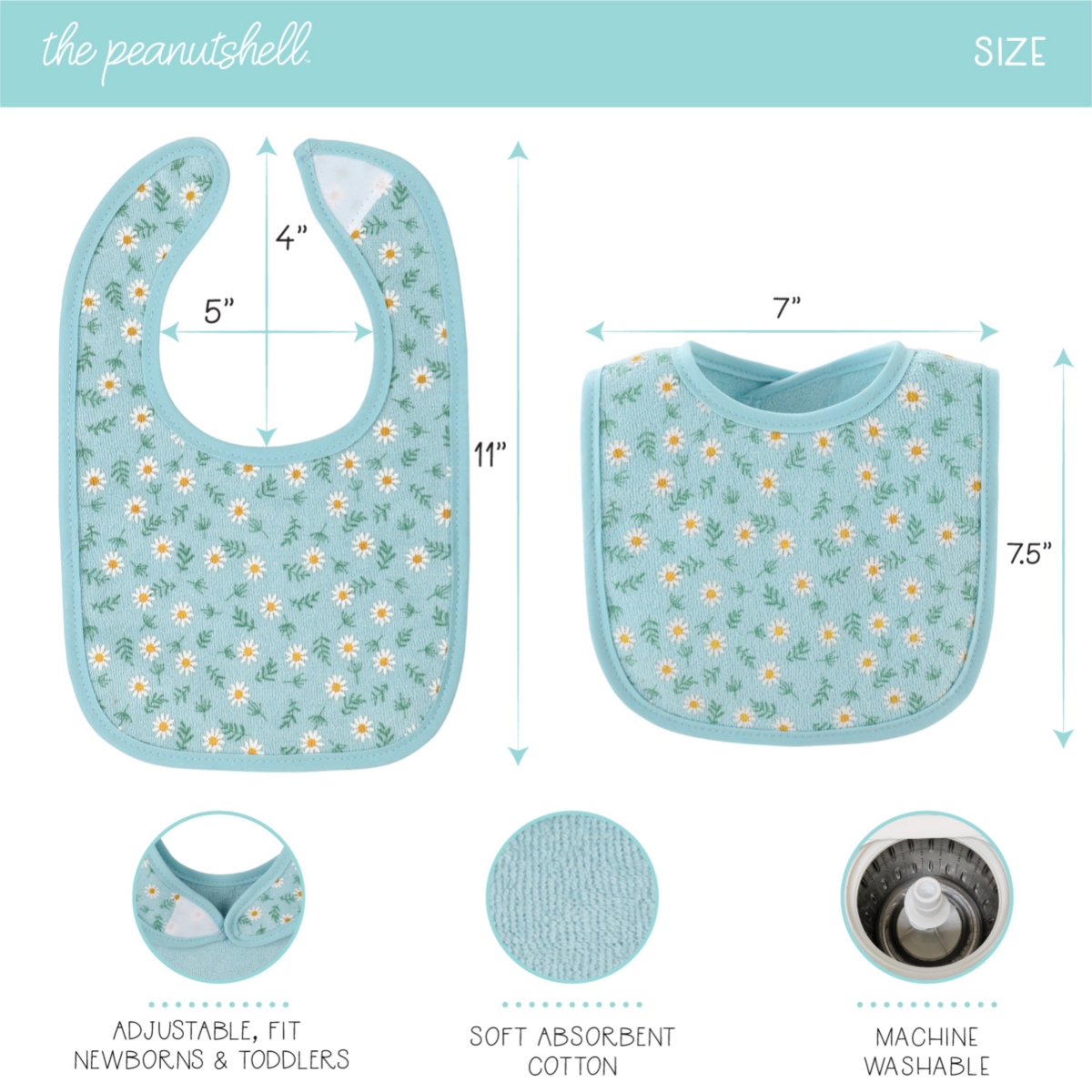 The Peanutshell Baby Girls Sweet Terry Bib 10 Pack Set, Feeding, Teething, Drooling -green/orange