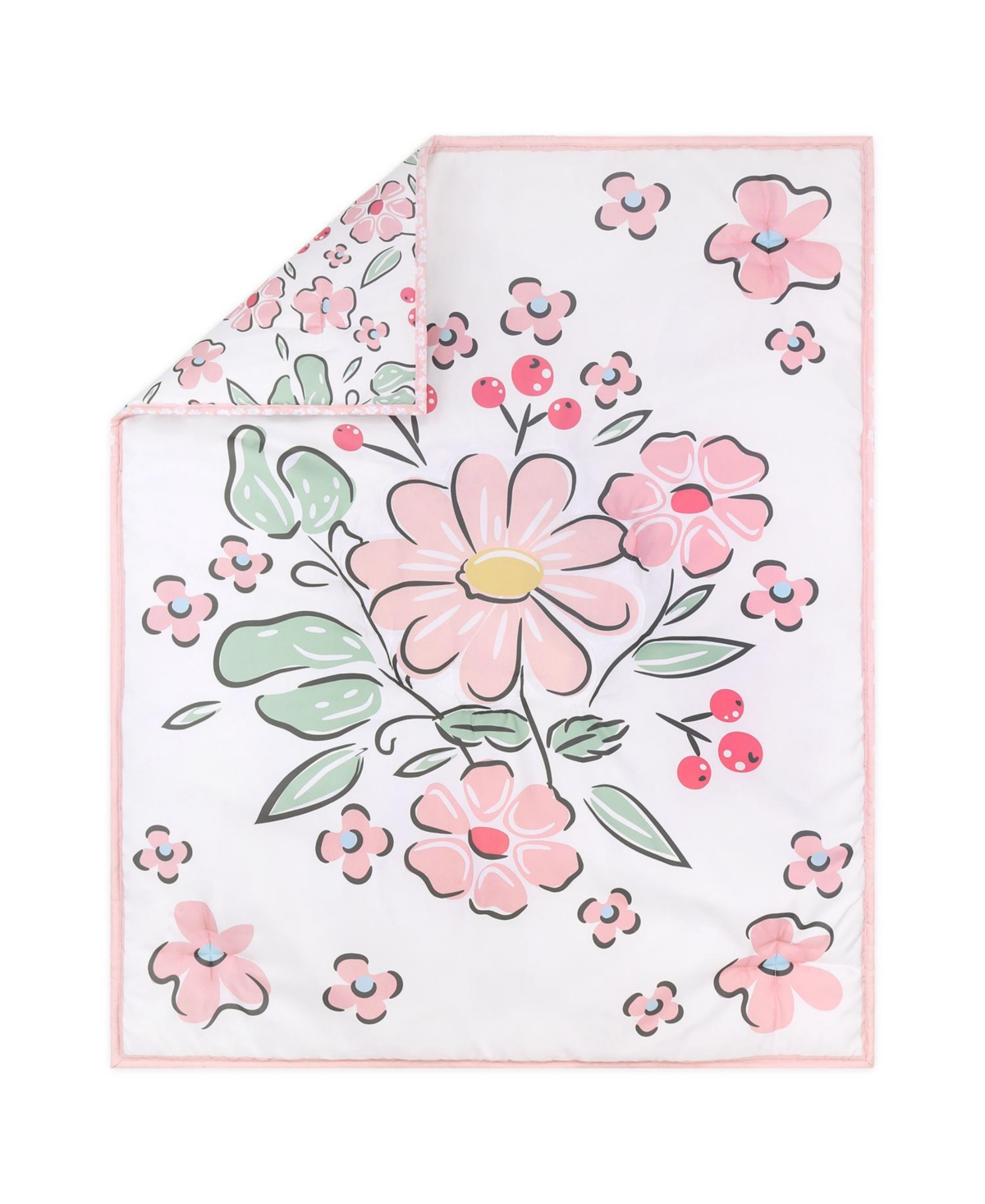 The PeanutshellFloral Fun 5 Piece Bedding Set for Baby Girls, Nursery Set with Blanket - Pink