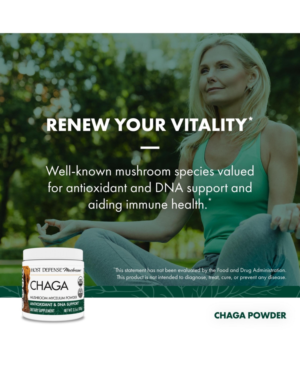 Host Defense Chaga Powder - Immune System Support Supplement - Chaga Mushroom Powder for Antioxidant Activity Support - Dietary Mushroom Supplement