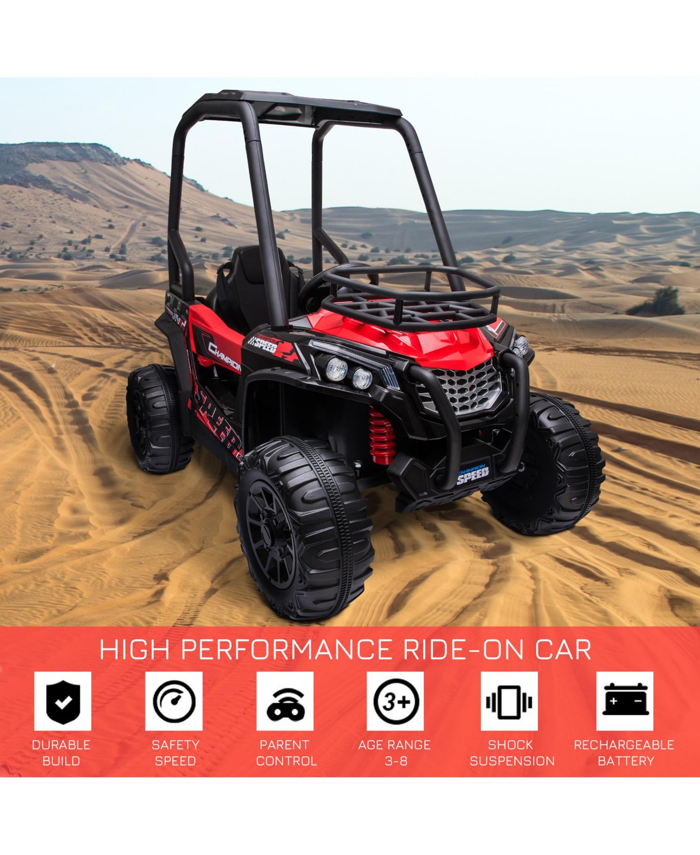 Детская игрушка Aosom 12V Kids UTV with Music, Lights & USB Ride-On Car, 1-Seat, Ages 3+, цвет: Красный — фото 4